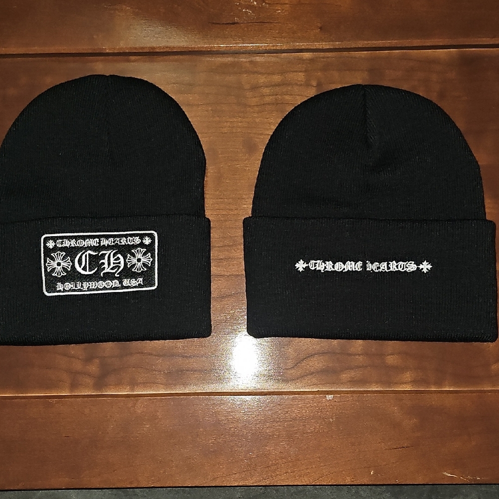 2 Chrome Hearts Black Beanie Duo